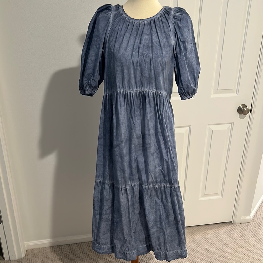 THE GREAT. Blue Tiered Smocked Sundress